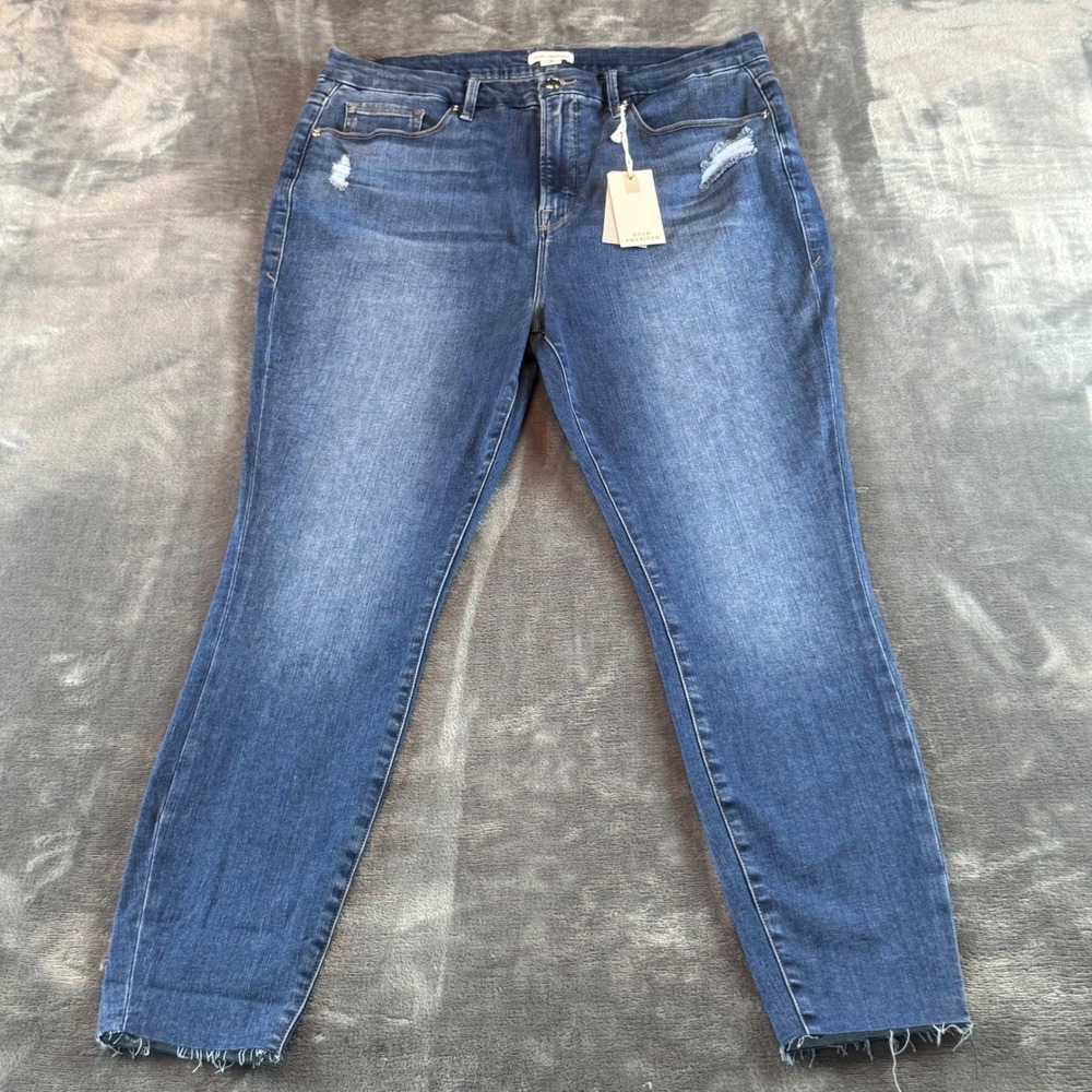 NWT Good American Good Legs Skinny Jeans Distressed Raw Hem‎ Size 18 High Rise